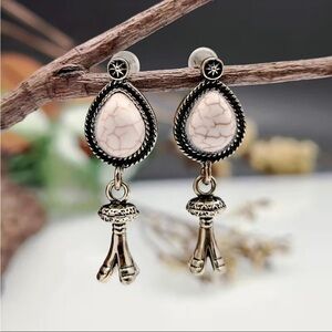Boho Vintage Cameo Ivory Flower Drop Earrings